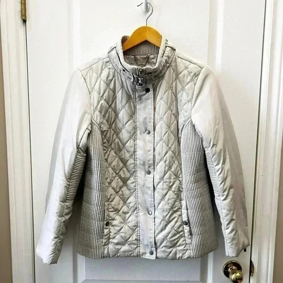 Spanner  Quilted Puffer Jacket Silver Metallic Dove Grey Size Medium - Picture 3 of 16